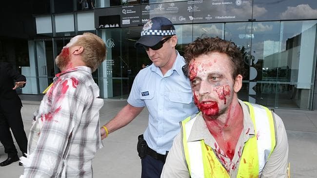 Coal-seam gas protesters dressed as zombies at Brisbane’s Gallery of Modern Art. Picture:
